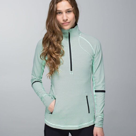 Like new! Lululemon Race with Grace 1/2 Zip long sleeve top / shirt, green black - Picture 1 of 10